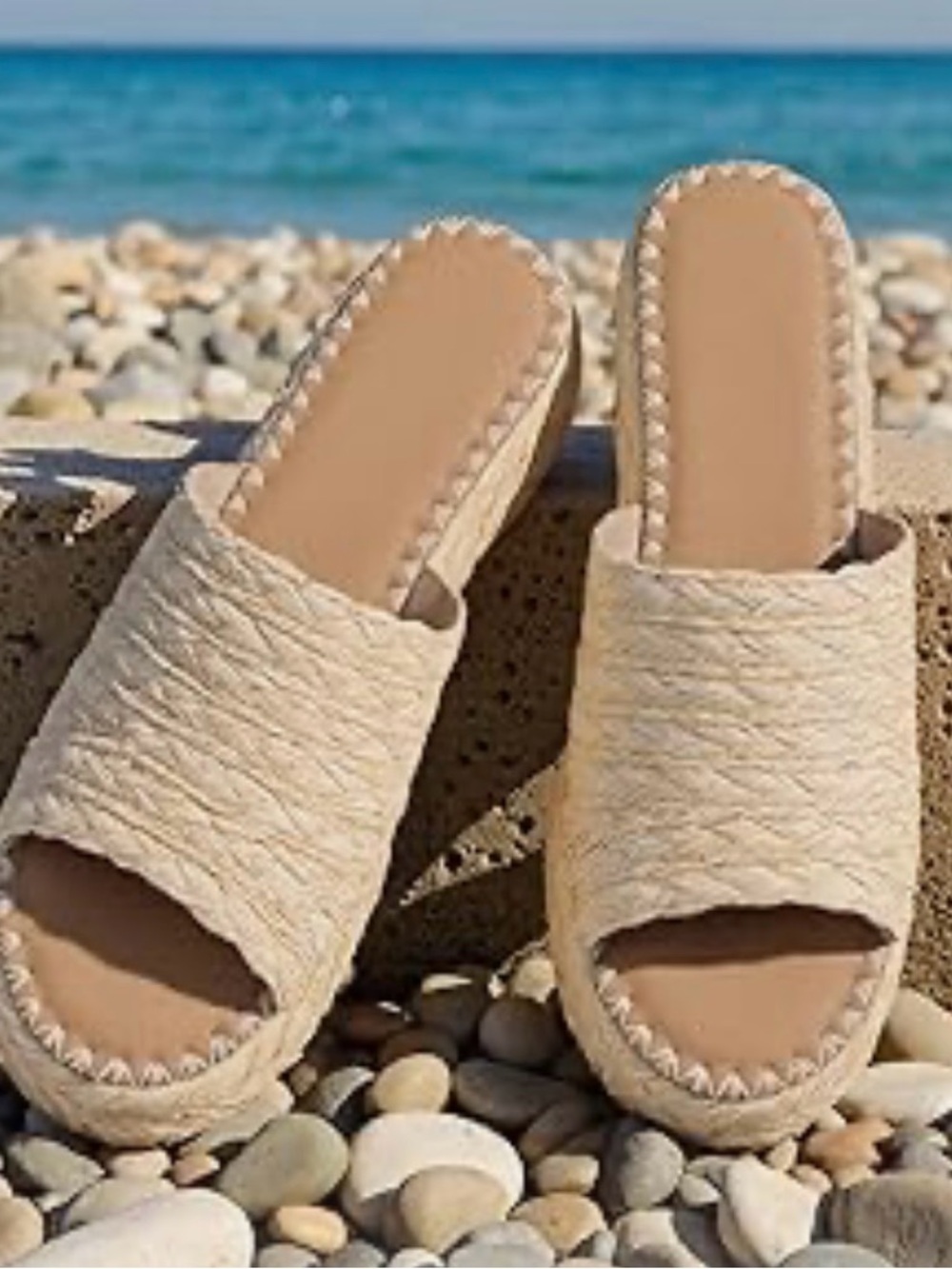 Women’s Beige Slide Sandals - Casual Summer Slip-Ons